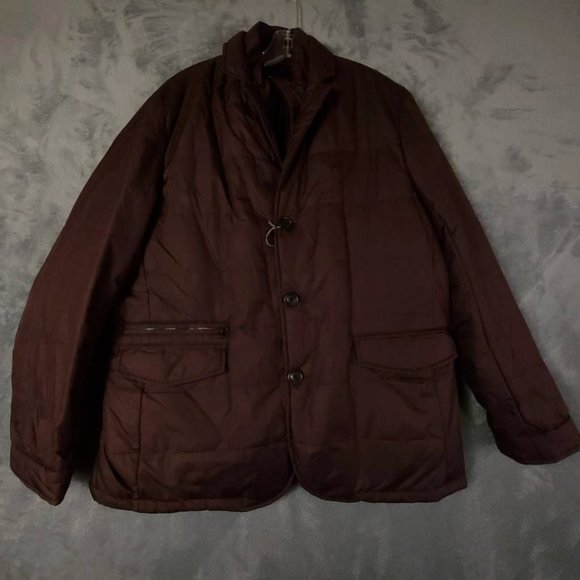 Jack Victor Mens Ezra‎ Quilted Jacket Brown Buttons Full Zip Mock Neck XL New